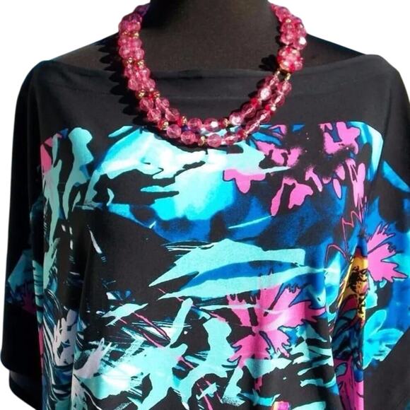 Cache Top New Dolman Sleeve Banded Bottom Stretch Multi Color Tropical $108 NWT - Picture 2 of 11